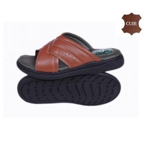 Sandale en vrai CUIR – Confort – Sable (064)