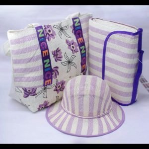 Sac de plage 3 pièce -tapi.sac.chapeaux- (Mauve-R1)
