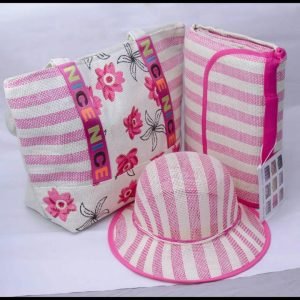 Sac de plage 3 pièce -tapi.sac.chapeaux- (Rose-R1)