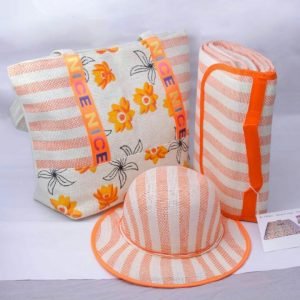 Sac de plage 3 pièce -tapi.sac.chapeaux- (Orange-R1)